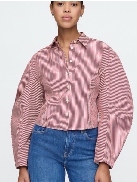 GAP Tops - GAP Red and White Striped Button-Down Shirt organic poplin barrel cut